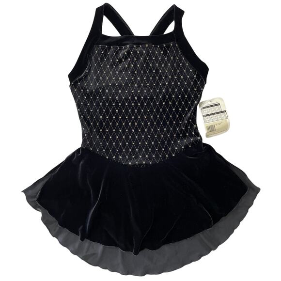 NWT Mondor Rebel Black Velvet Skating Dress Adult XL Criss Cross Back - Picture 1 of 8